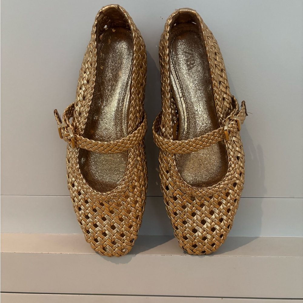 Gold Woven Flats with Adjustable Strap